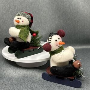 Vintage Style Snowman on Sled Plush Ornaments Felt Christmas Holiday Decor
